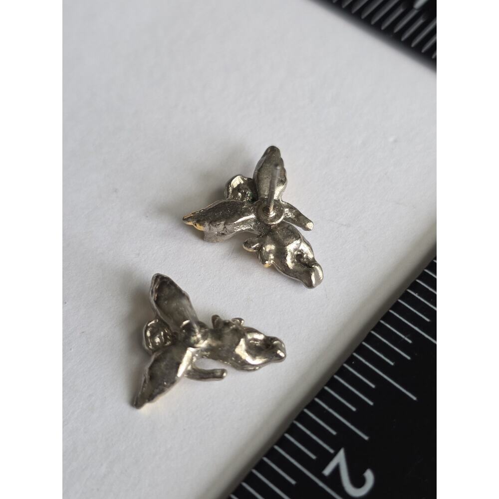 Vtg Cherub Angel Earrings Silver Gold Tone Studs Guardians - Picture 3 of 6